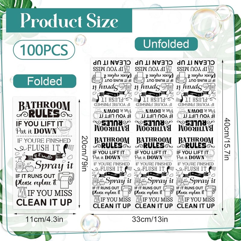 IANFEPH 100 Pcs Bathroom Rules Paper Napkins Disposable Hand Towels for Bathroom 3 Ply Decorative Etiquette Guest Napkins for Powder Room Wedding Birthday Holiday Anniversary, Black White - Image 2
